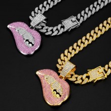 Men Women Hip Hop Bite Lip Shape Pendant Necklace