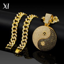 Hip Hop Iced Out Bling Gossip Yin Yang Aumlet Pendant Necklace