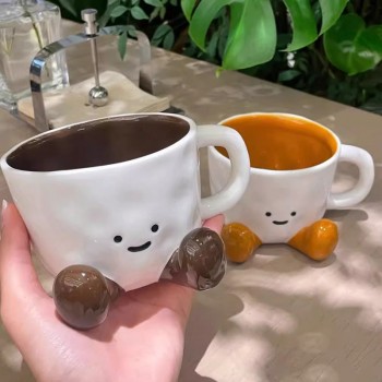 Cute Short Leg Ceramic Coffee Cup Mug 350ml