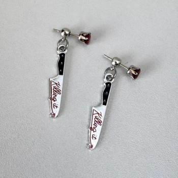 Dark punk rock English small sword red rhinestone earrings