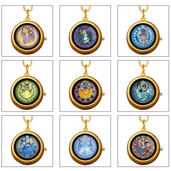 Princess Snow White Belle Mulan Mermaid anime rotating necklace pocket watch
