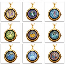 Princess Snow White Belle Mulan Mermaid anime rotating necklace pocket watch