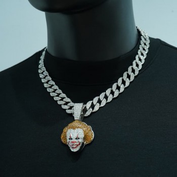 Joker Alloy Iced out Diamond Pendant Cuban Chain Necklace