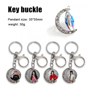 IVE star Two-sided Rotatable Round Crystal Key Chain Ring