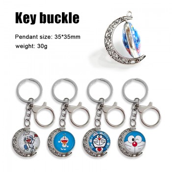 Doraemon anime Two-sided Rotatable Round Crystal Key Chain Ring