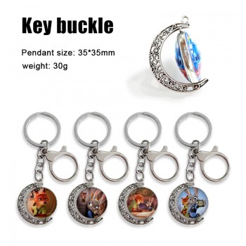 Zootopia anime Two-sided Rotatable Round Crystal Key Chain Ring