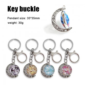 Sanrio Melody kitty Cinnamoroll Kuromi Two-sided Rotatable Round Crystal Key Chain Ring
