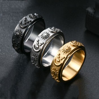 Stars Moon Sun Titanium Stainless Steel Rotatable Rings