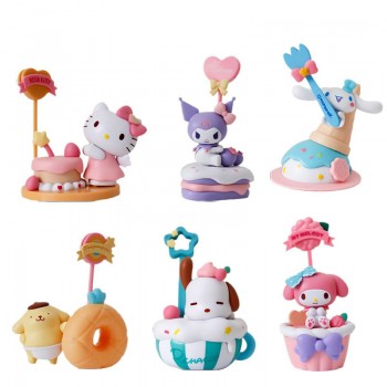 6pcs/set Sanrio Melody kitty Cinnamoroll Kuromi Dessert Note Series figures(OPP bag)