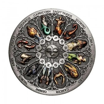 Zodiac 12 Constellations Sun and Moon Relief Painted Commemorative Lucky Coin