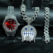 Fashion Hip Hop Rhinestone Wrist Watch Cuban Chain...