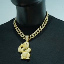 Monkey Alloy Iced out Diamond Pendant Cuban Chain ...
