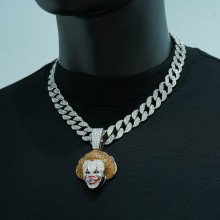 Joker Alloy Iced out Diamond Pendant Cuban Chain Necklace