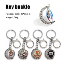 Labubu anime Two-sided Rotatable Round Crystal Key Chain Ring