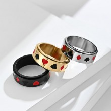 Lucky Playing Card Pokers Stainless Steel Rotatable Rings