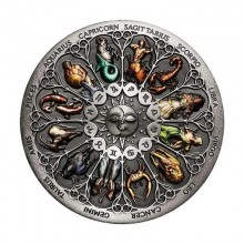 Zodiac 12 Constellations Sun and Moon Relief Painted Commemorative Lucky Coin