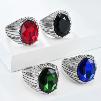Retro Stainless Steel Crystal Stone Charm Rings