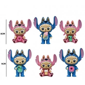 6pcs/set Labubu cos Stitch anime figures(OPP bag)