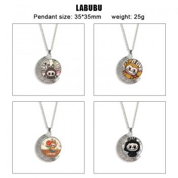 Labubu anime Two-sided Rotatable Round Crystal Necklace