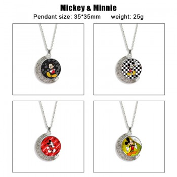 Mickey Minnie Mouse anime Two-sided Rotatable Round Crystal Necklace