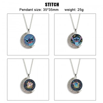 Stitch anime Two-sided Rotatable Round Crystal Necklace