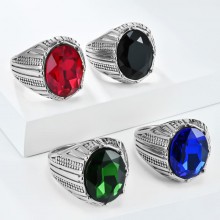 Retro Stainless Steel Crystal Stone Charm Rings