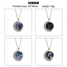 Gundam anime Two-sided Rotatable Round Crystal Necklace