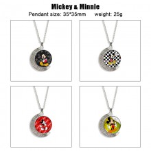 Mickey Minnie Mouse anime Two-sided Rotatable Round Crystal Necklace