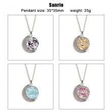 Sanrio Melody kitty Cinnamoroll Kuromi Two-sided Rotatable Round Crystal Necklace