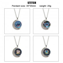 Stitch anime Two-sided Rotatable Round Crystal Necklace