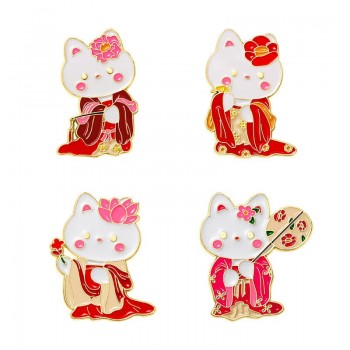 Cute Cartoon White Cat Enamel Alloy Pins Brooches