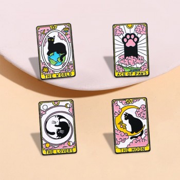 Cartoon Cat Tarot Enamel Alloy Pins Brooches