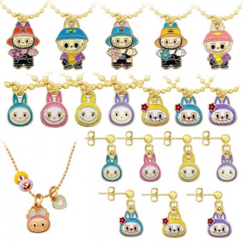 Labubu anime necklace earrings