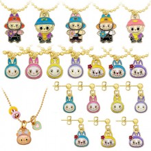 Labubu anime necklace earrings
