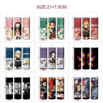 Demon Slayer anime coffee water bottle cup with straw stainless steel