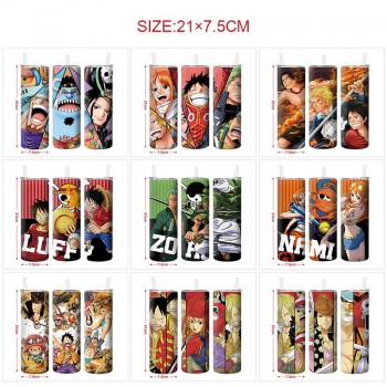 One Piece anime coffee water bottle cup with straw stainless steel
