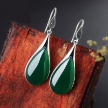 Vintage Green Jade Emerald Red Agate Gemstones Water Drop Earrings Sets