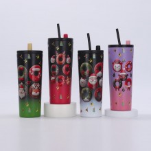 Christmas present Stainless Steel Vacuum Water Cup Straw Bottle
