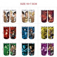 Attack on Titan anime coffee water bottle cup with straw stainless steel