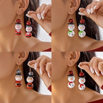 Christmas Snowman Wooden Dangle Earrings