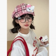 Sanrio Hello Kitty anime grid beret cap hat