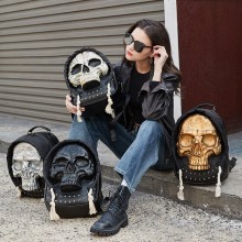 3D Halloween Punk Cool Skull Aesthetic Vintage Riv...