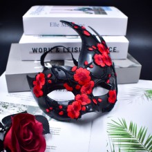 Halloween Day of the Dead Red Flower Black Masquerade Masks