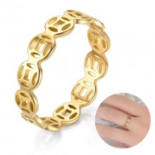 Stainless Steel Vintage Copper Coin Money Wealth Luckly Finger Rings