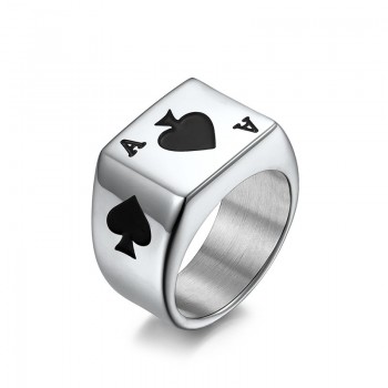 Poker A Red Black Heart Stainless Steel Rings