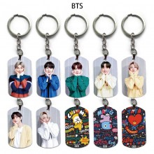 BTS BT21 star alloy two-sided pendant key chain ke...
