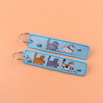 Cute Cat Woven Label Anime Lanyard Key chain Tag