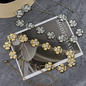 Women Flower Shaped Metal Waist Chain Belt