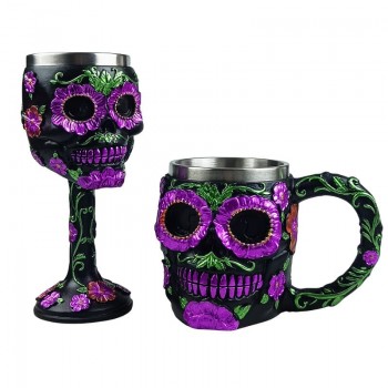 3D Purple Skull Flower Goblet Resin Stainless Steel Cup Mug