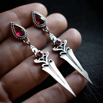 Sword Waterdrop Red Stones Pendants Earrings a pair